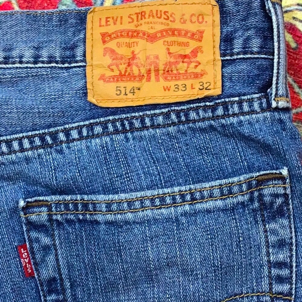 Men’s Levi’s 514 Straight Leg 💯% Cotton Zip Front 33 X 32 Denim Blue Jeans - Picture 2 of 11